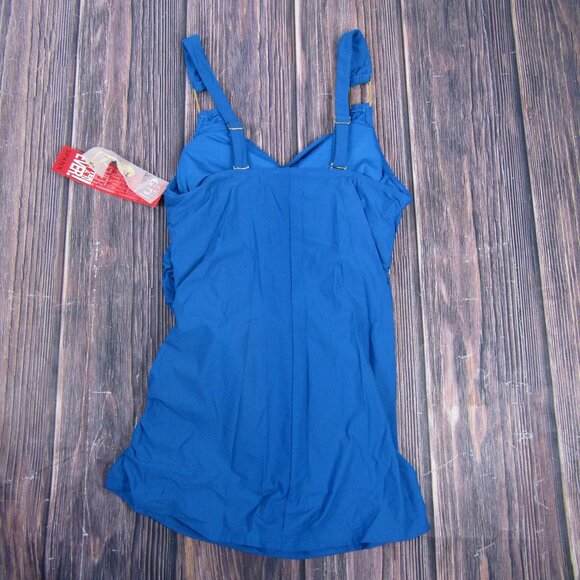SPANX NEW NWT Womens 10 Blue Draped Swim Dress Shaping Tummy Control 2367 - Picture 4 of 6